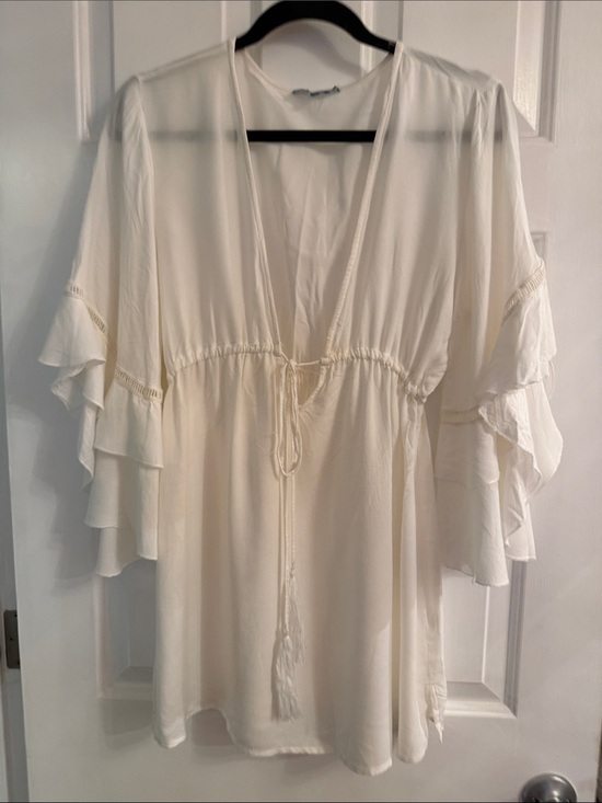 blue island Other - blue island Cream Tiered-Sleeve Swim Coverup